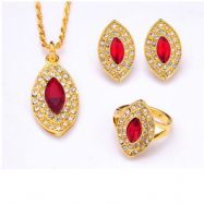 3 piece Red 18k Gold Plated Crystal Necklace, Earrings, Ring set